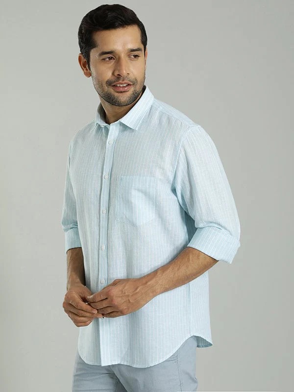 Indian Terrain Men's Regular Fit Full Sleeve Striped Blue Shirt
